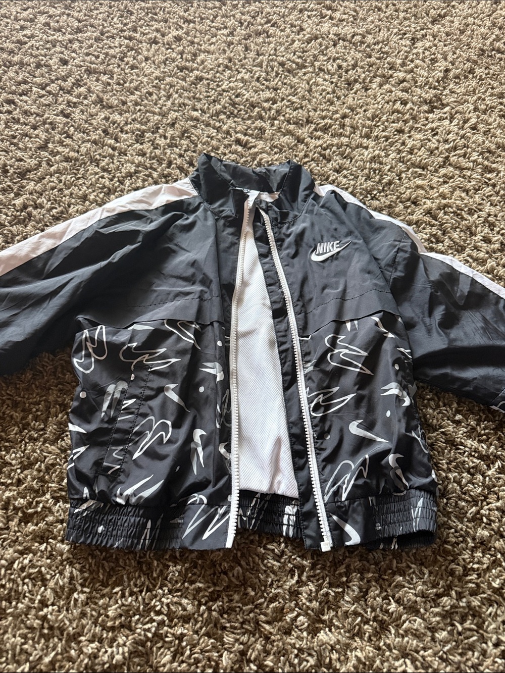 Nike Black and White Swoosh-Print Track Jacket